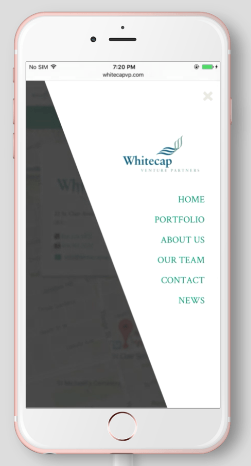 2017 Wordpress Design Portfolio- WhiteCap Venture Partners Home Menu Mobile