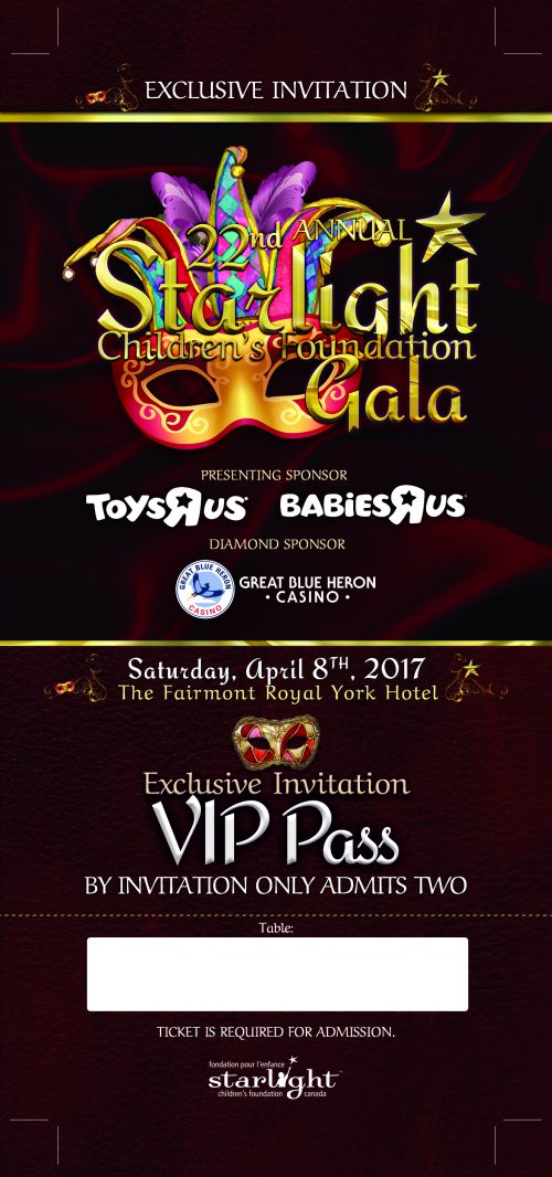 Starlight Children's Foundation Gala 2017 VIP Ticket Front